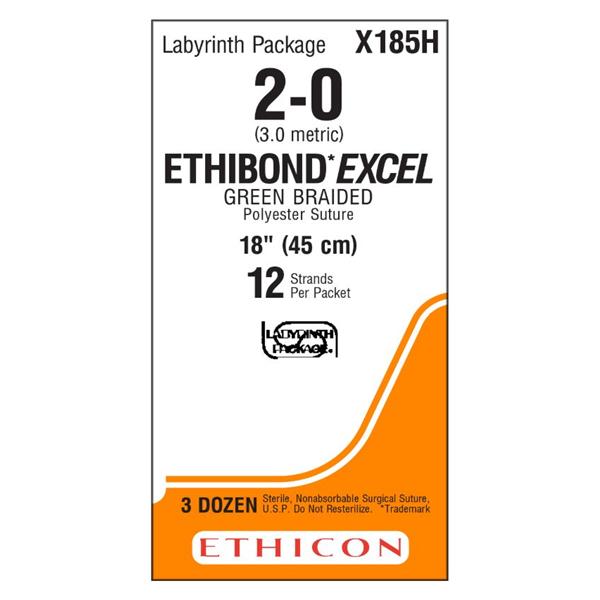 Suture 2-0 Polyester No Needle Ethibond Excel Green 12-18